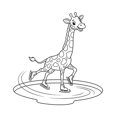 Coloriage Girafe Patinant sur Glace