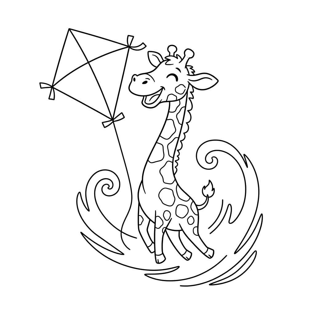 Ausmalbild Giraffe mit Flugdrachen