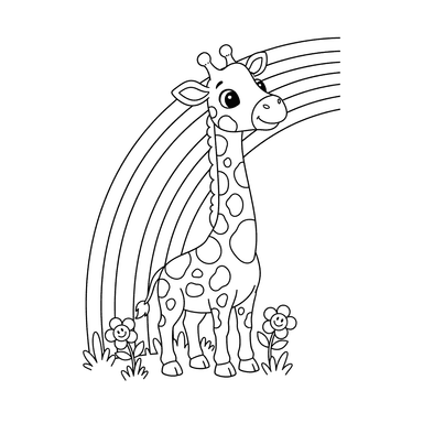 Coloriage Girafe et Arc-en-ciel