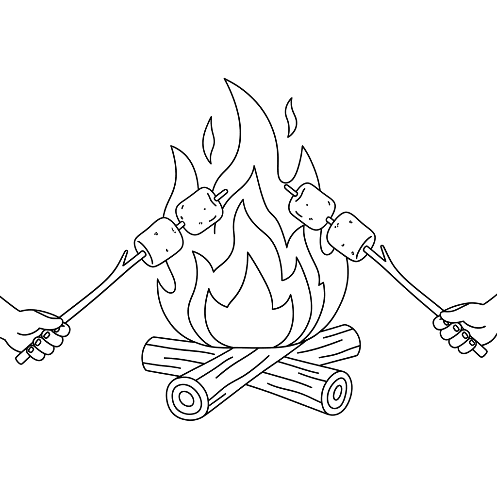 Lagerfeuer mit Marshmallows Ausmalbild