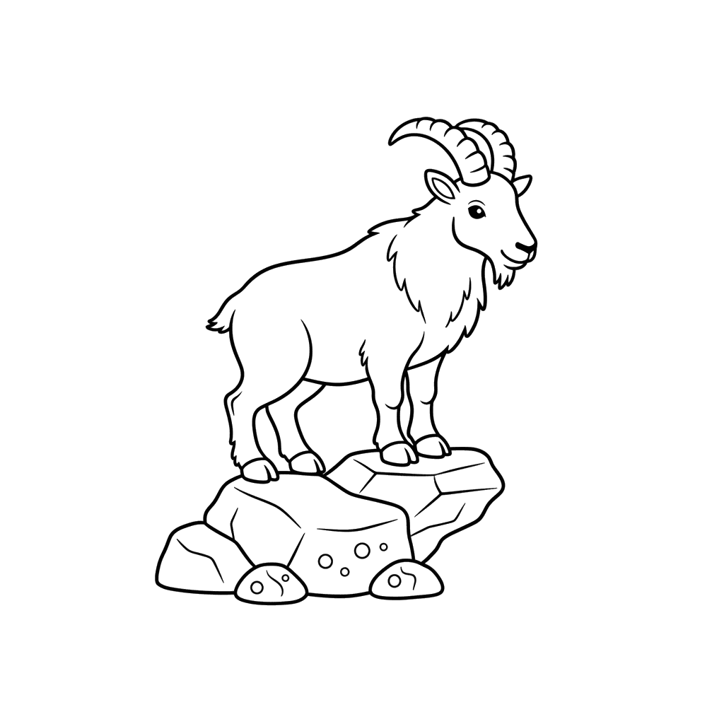 Ausmalbild Bergziege auf Felsvorsprung