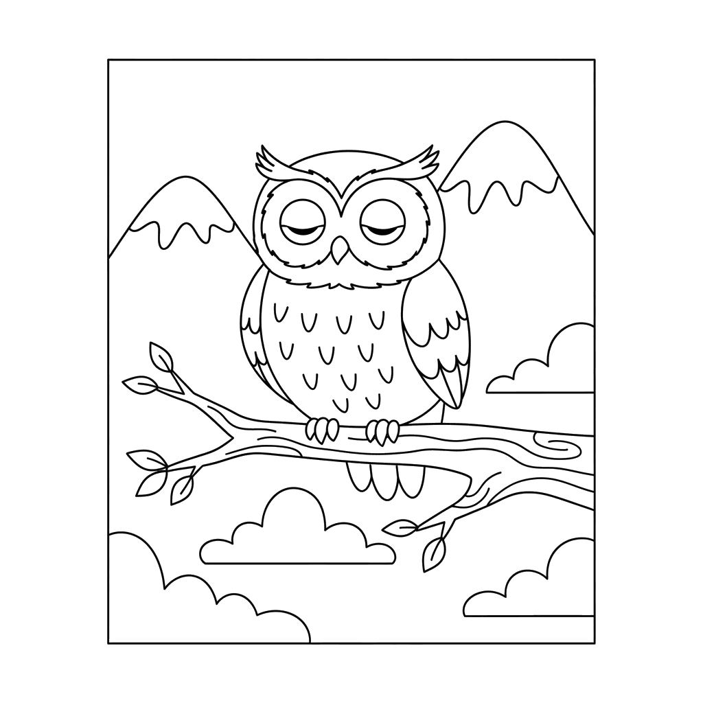 Coloriage Hibou Endormi dans les Montagnes