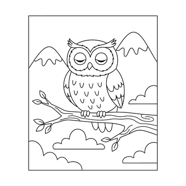 Coloriage Hibou Endormi dans les Montagnes