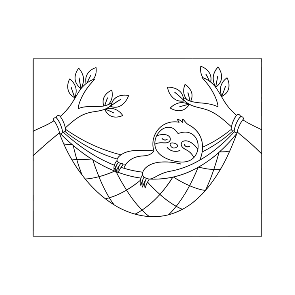 Happy Sloth in Hammock Coloring Page