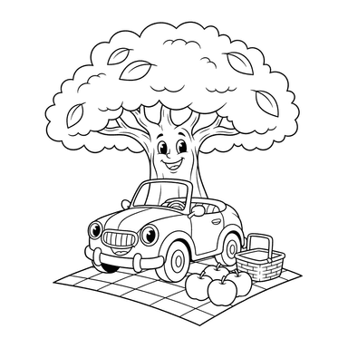 Coloriage: Voiture en pique-nique