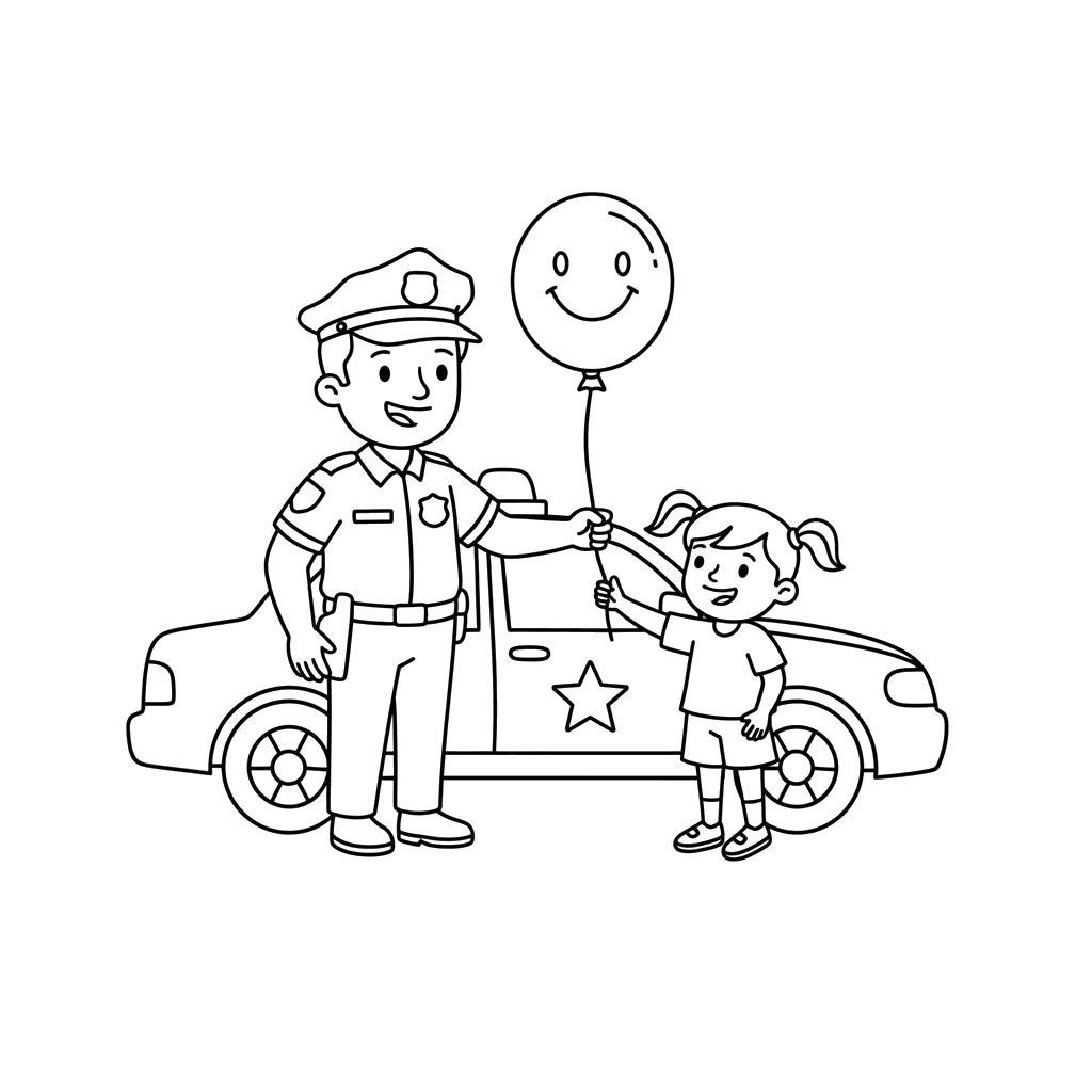 Polizeiauto Schenkt Ballon Ausmalbild