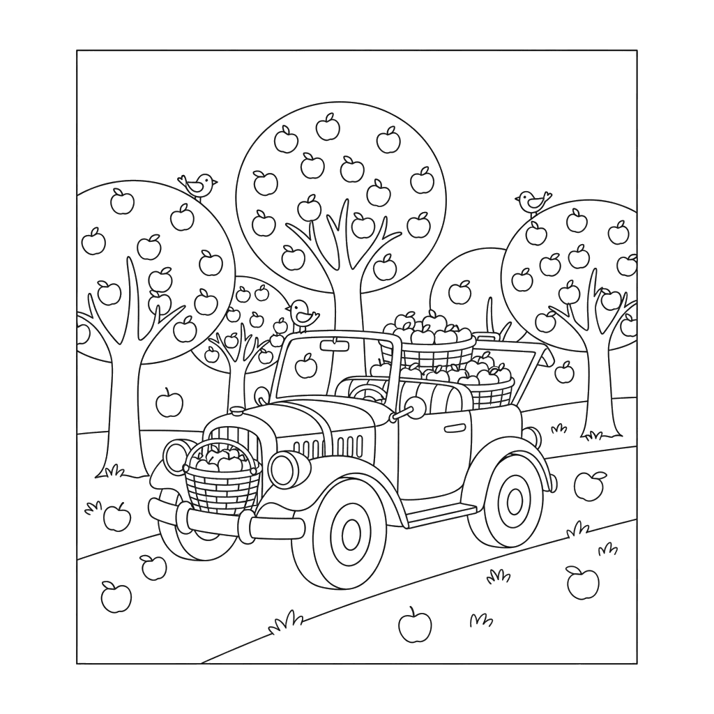 Coloriage Voiture Récolte des Pommes