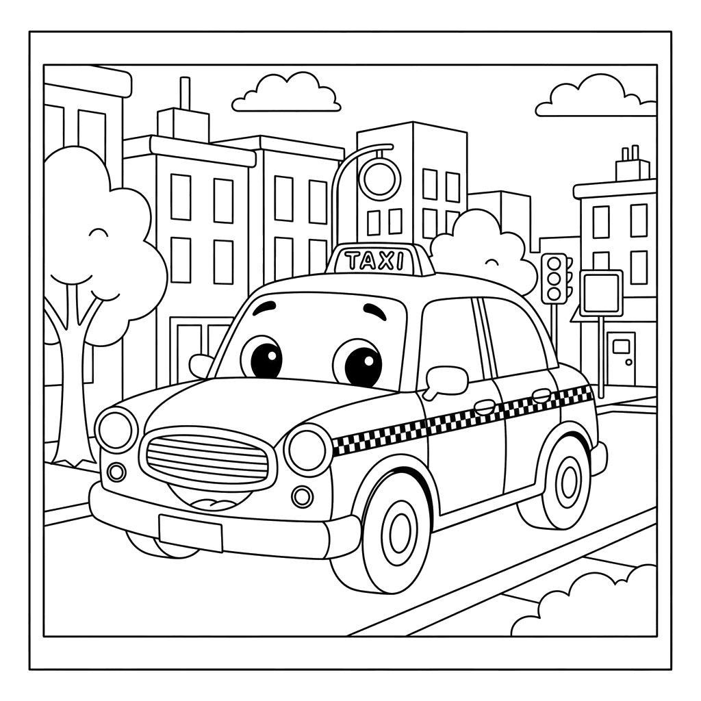 Coloriage Taxi en Ville pour Enfants