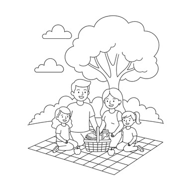 Coloriage Famille en Pique-nique au Parc