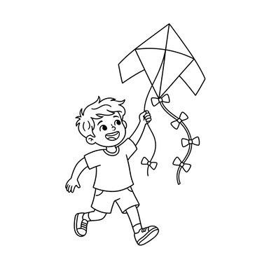 Boy Flying a Kite Coloring Page