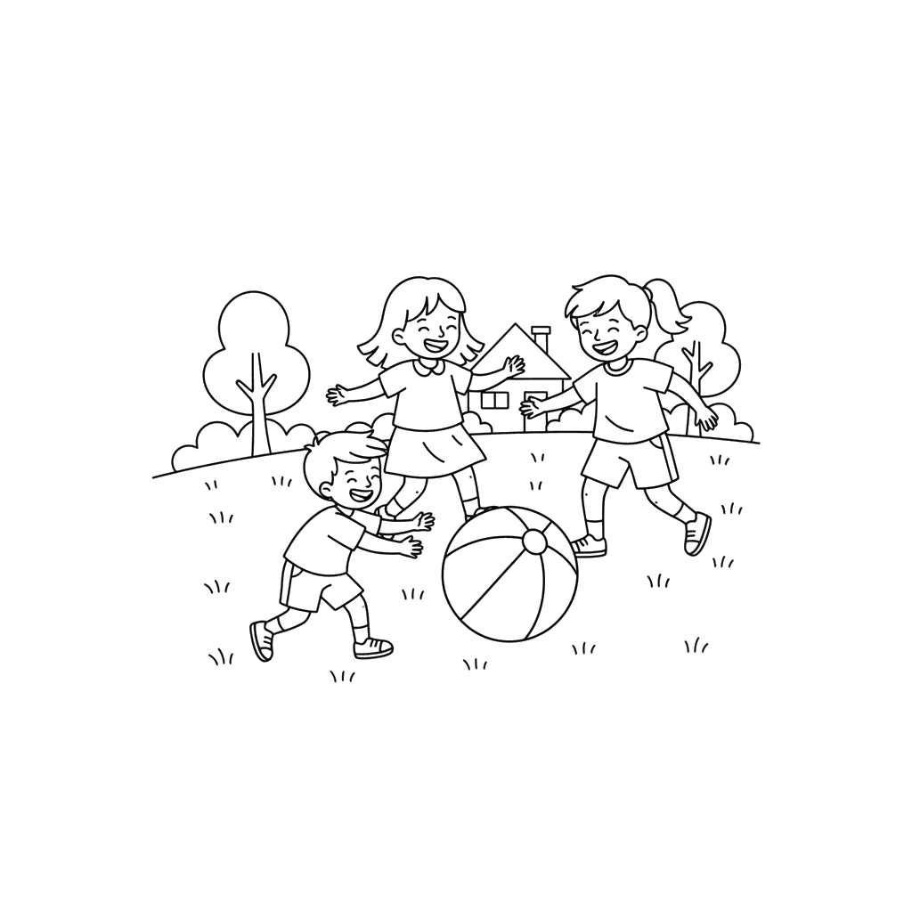 Ausmalbild "Kinder spielen Ball"