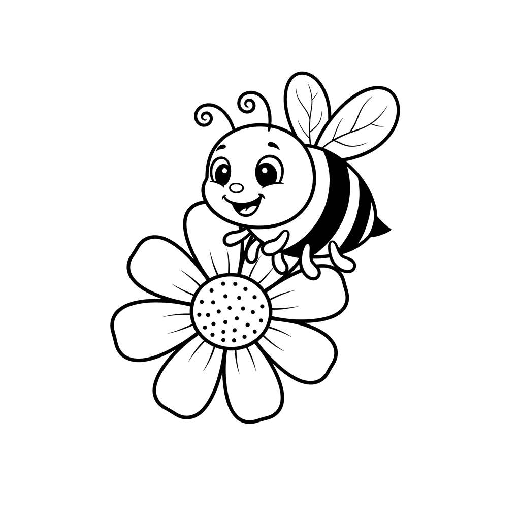 Ausmalbild Biene sammelt Nektar von Blumen