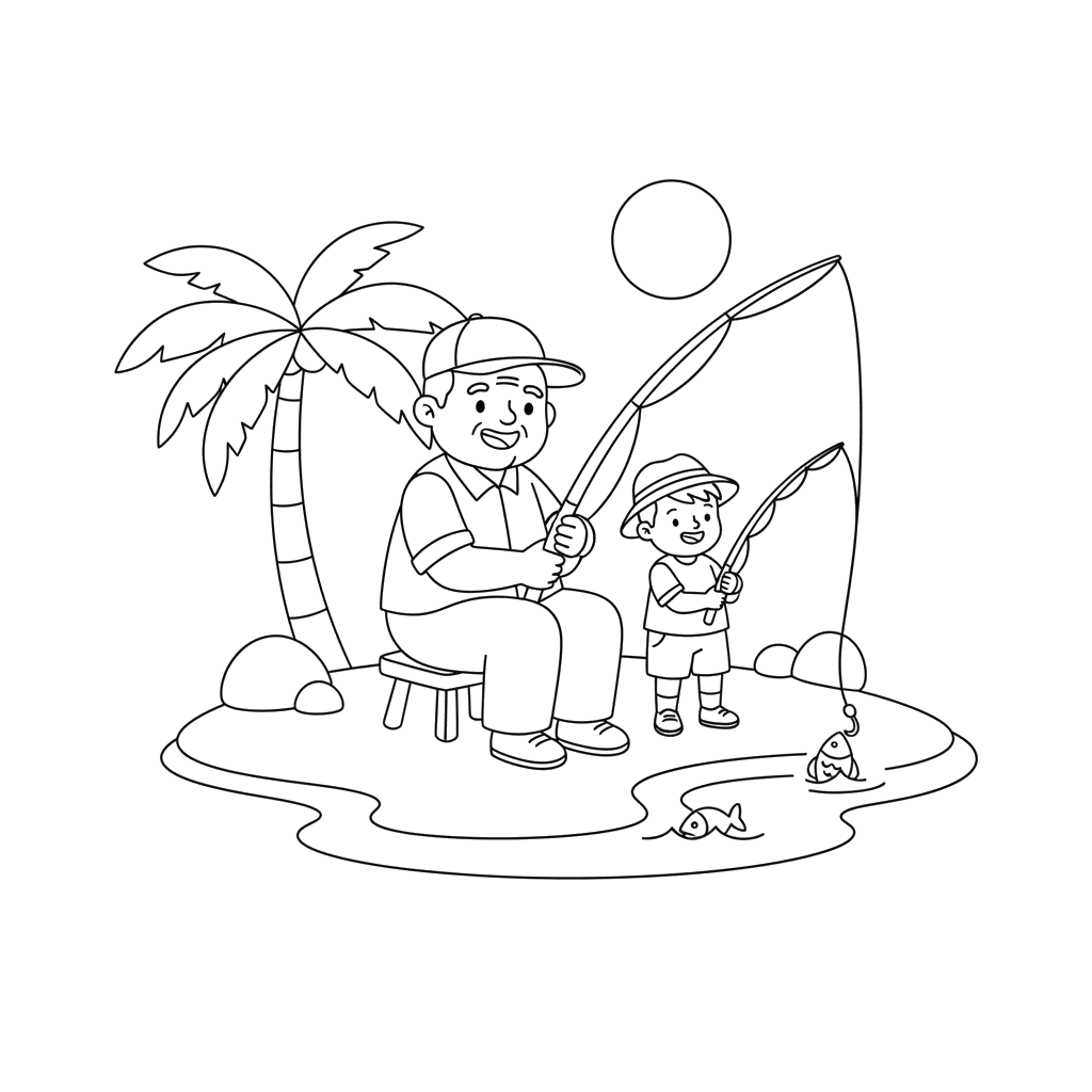 Coloriage Papi et Petit-Fils Pêchant