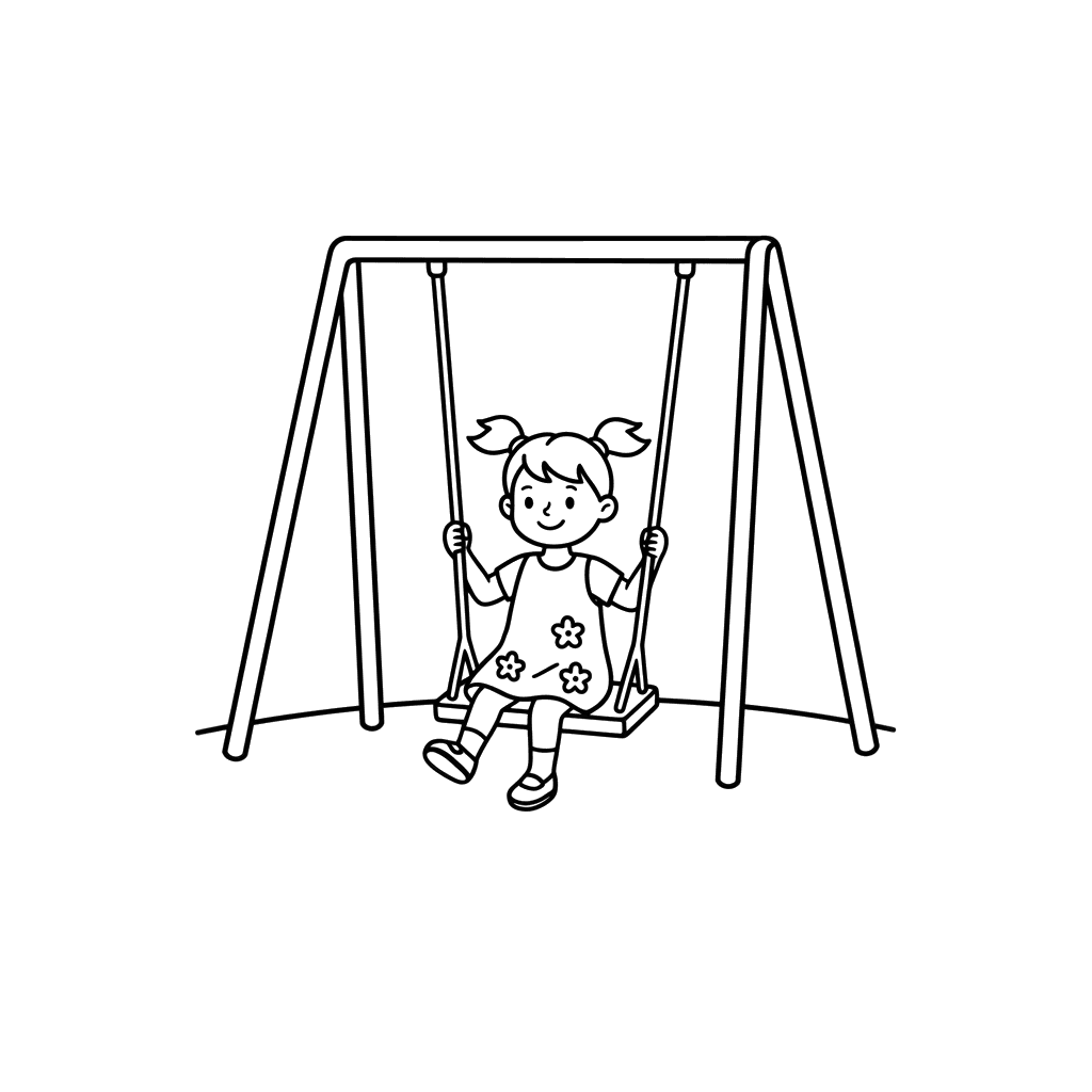 Ausmalbild Mädchen auf der Schaukel