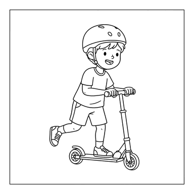 Boy Riding a Scooter Coloring Page