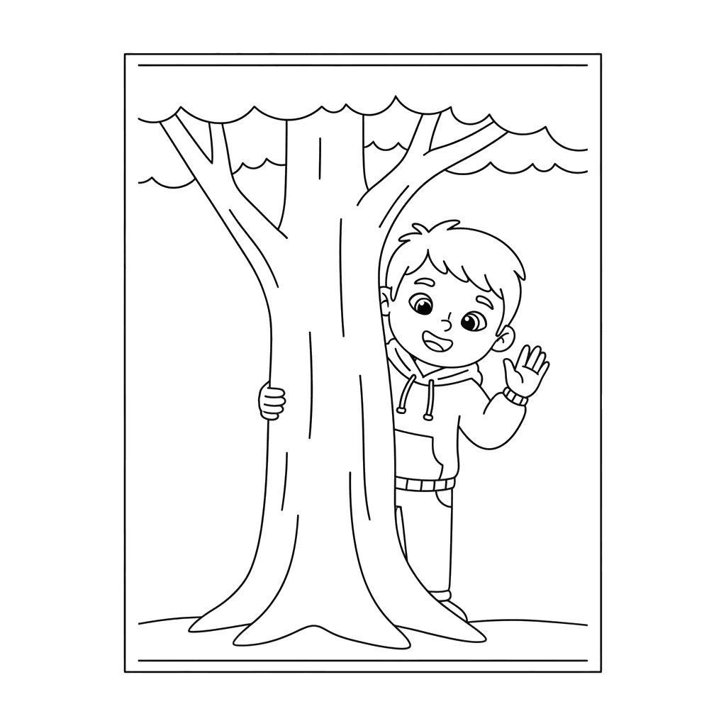 Kinder spielen Verstecken Ausmalbild