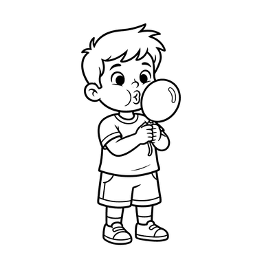 Boy Blowing a Balloon Coloring Page