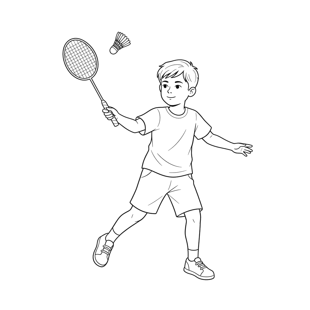 Ausmalbild: Junge spielt Badminton