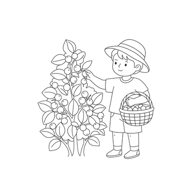 Boy Collecting Berries Coloring Page