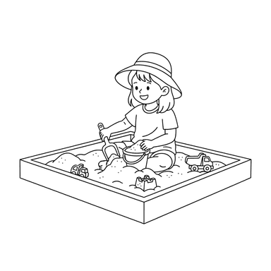 Coloriage Fille jouant dans le bac à sable