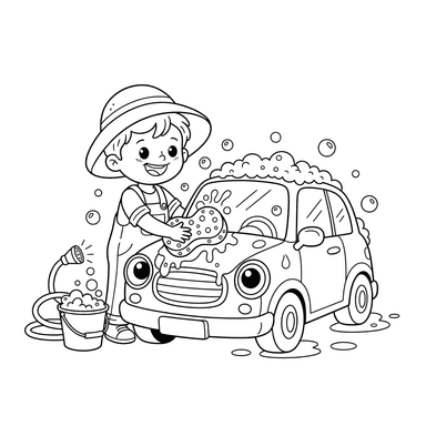 Boy Washing Car Coloring Page