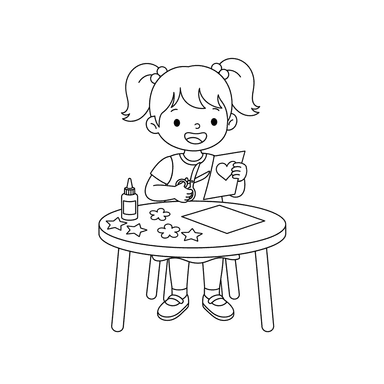 Dibujo para colorear: Niña Haciendo una Tarjeta de Felicitación
