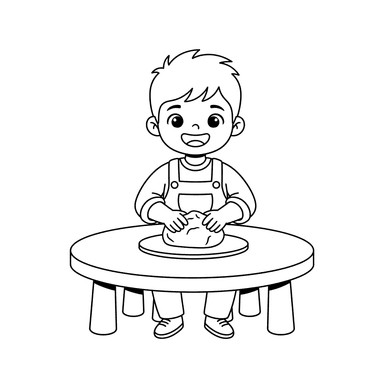 Coloriage: Garçon modelant de l'argile