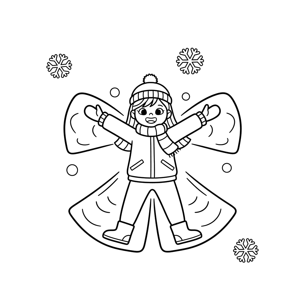 Ausmalbild Mädchen Macht Schneeengel