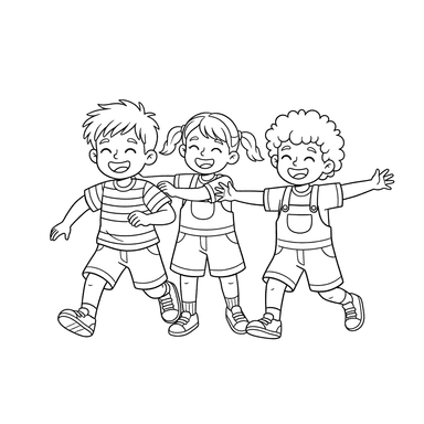 Coloriage Enfants Jouant à Chat