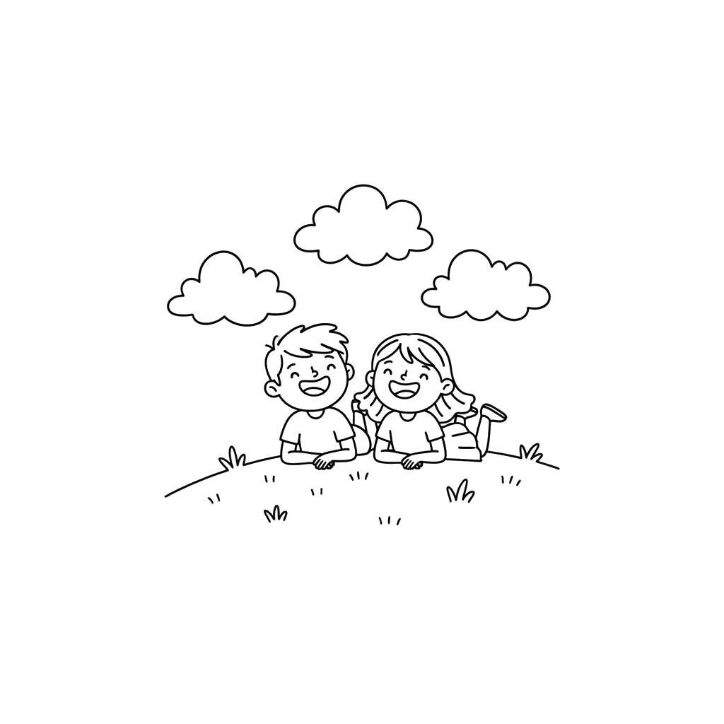 Ausmalbild: Kinder beobachten Wolken
