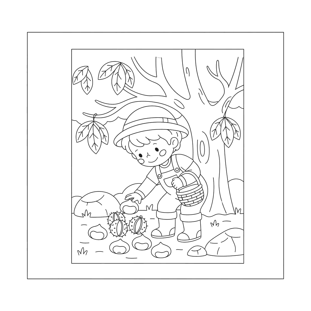 Ausmalbild Kinder sammeln Kastanien