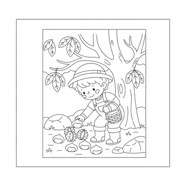 Children Collecting Chestnuts Coloring Page