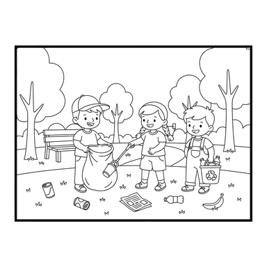 ColorBoom Children Cleaning Up Park Coloring Page