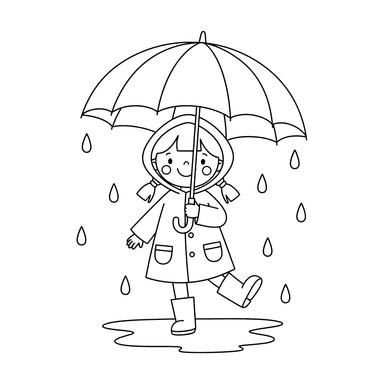 Coloriage Fille avec un parapluie sous la pluie