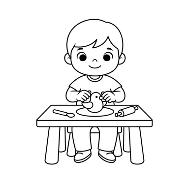 Children Clay Sculpting Coloring Page