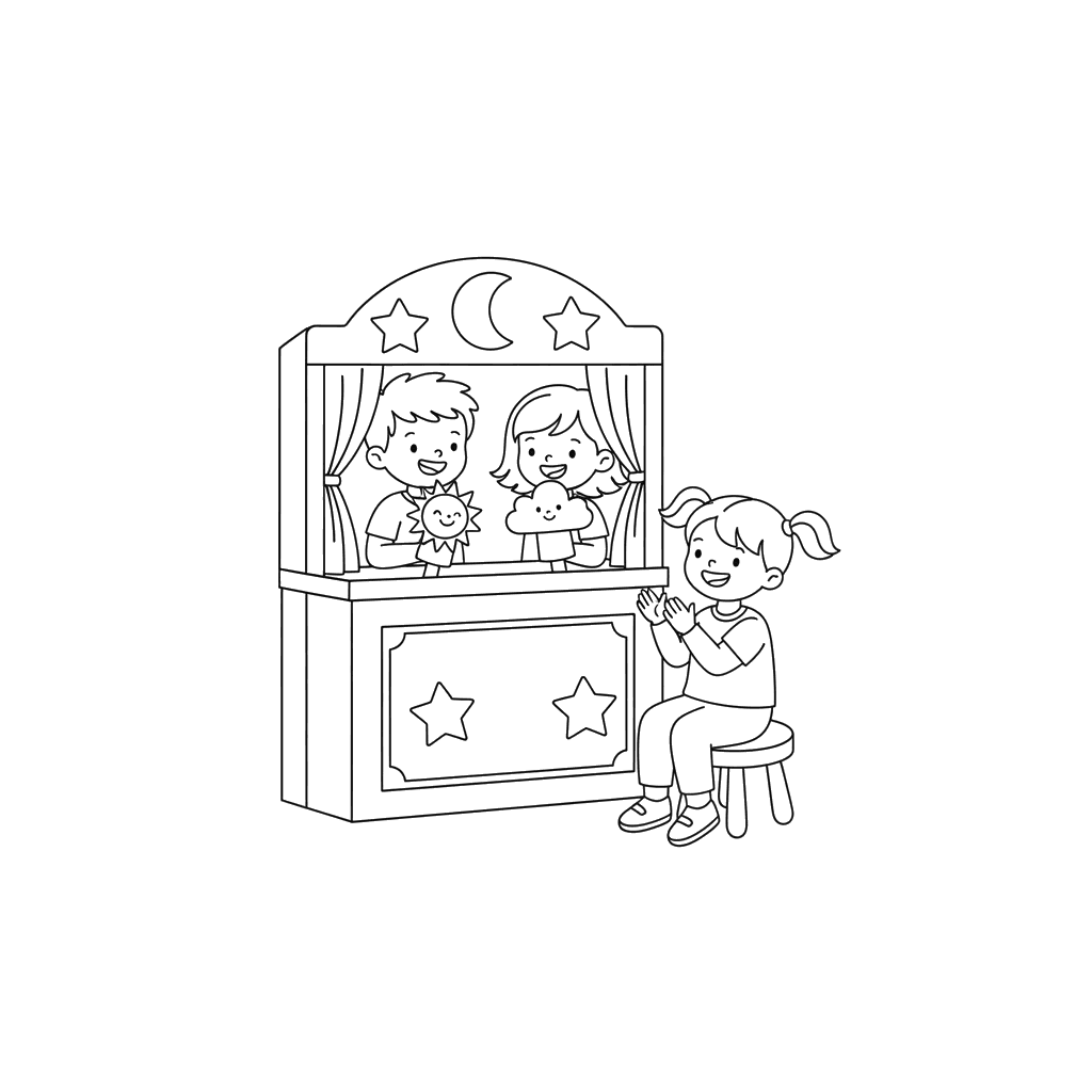 Kinder Spielen Puppentheater Ausmalbild