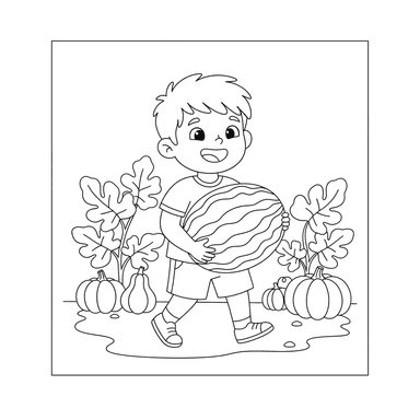 Boy Carrying Watermelon Coloring Page