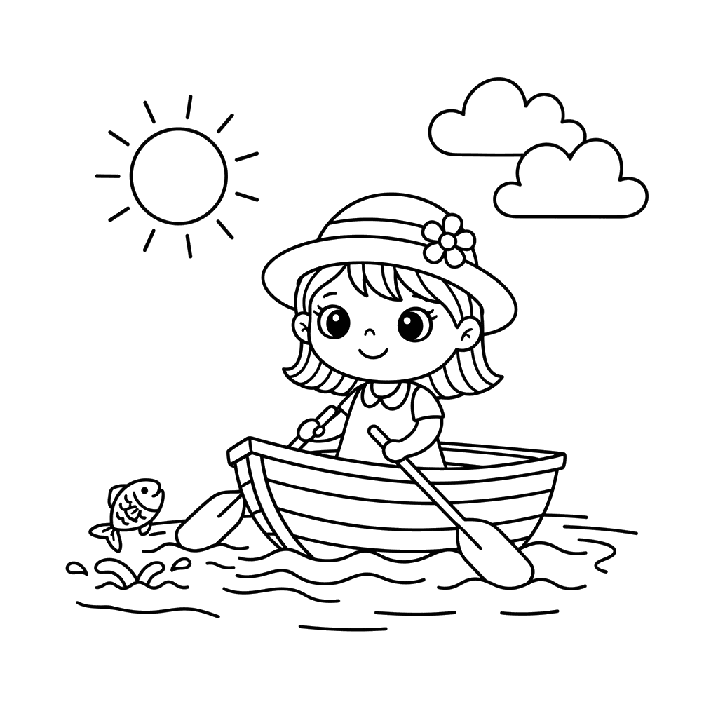 Ausmalbild Mädchen im Boot