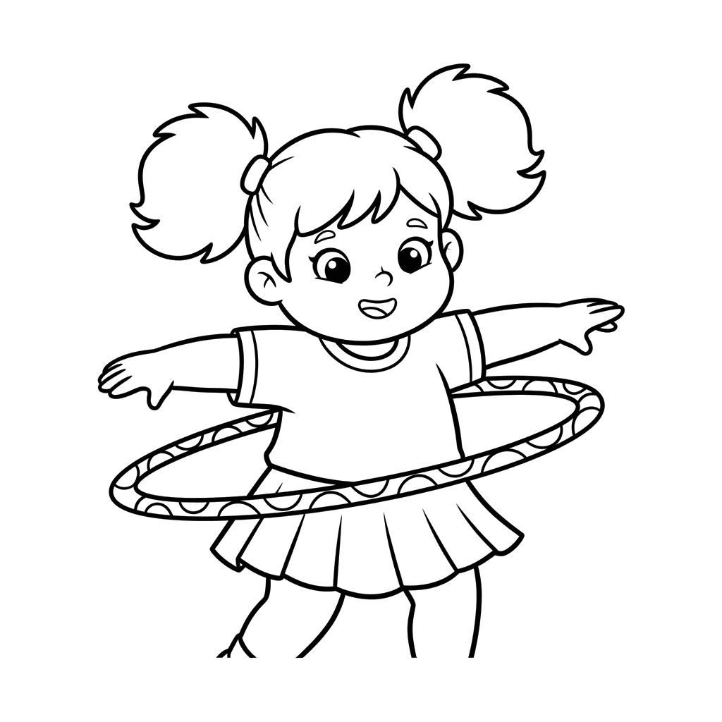 Ausmalbild Mädchen mit Hula-Hoop