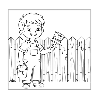 Boy Painting a Fence Coloring Page