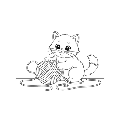 Cute Kitten Playing with a Ball of Yarn Coloring Page