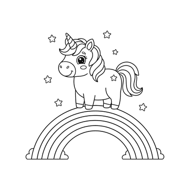 Coloriage Licorne sur un Arc-en-ciel