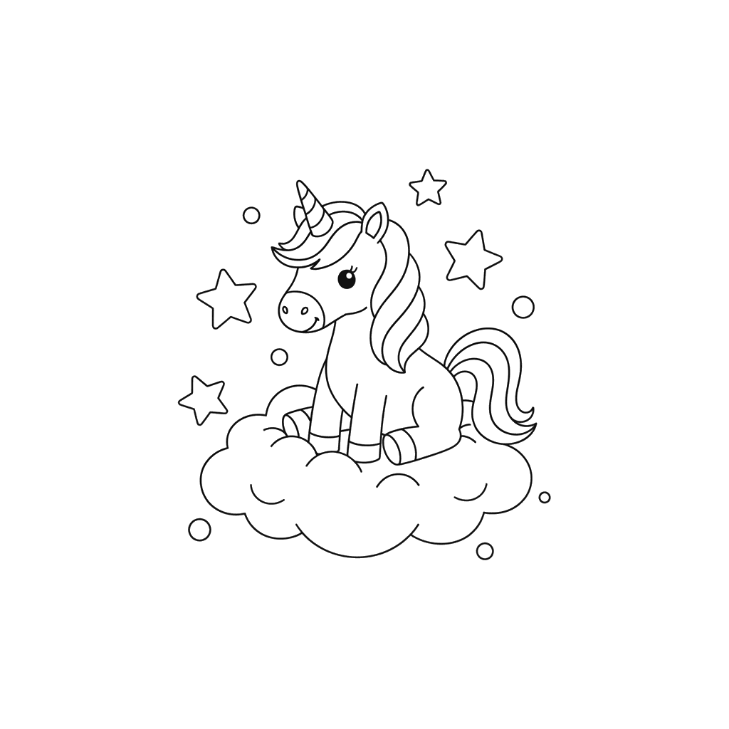 Einhorn auf Wolke Ausmalbild
