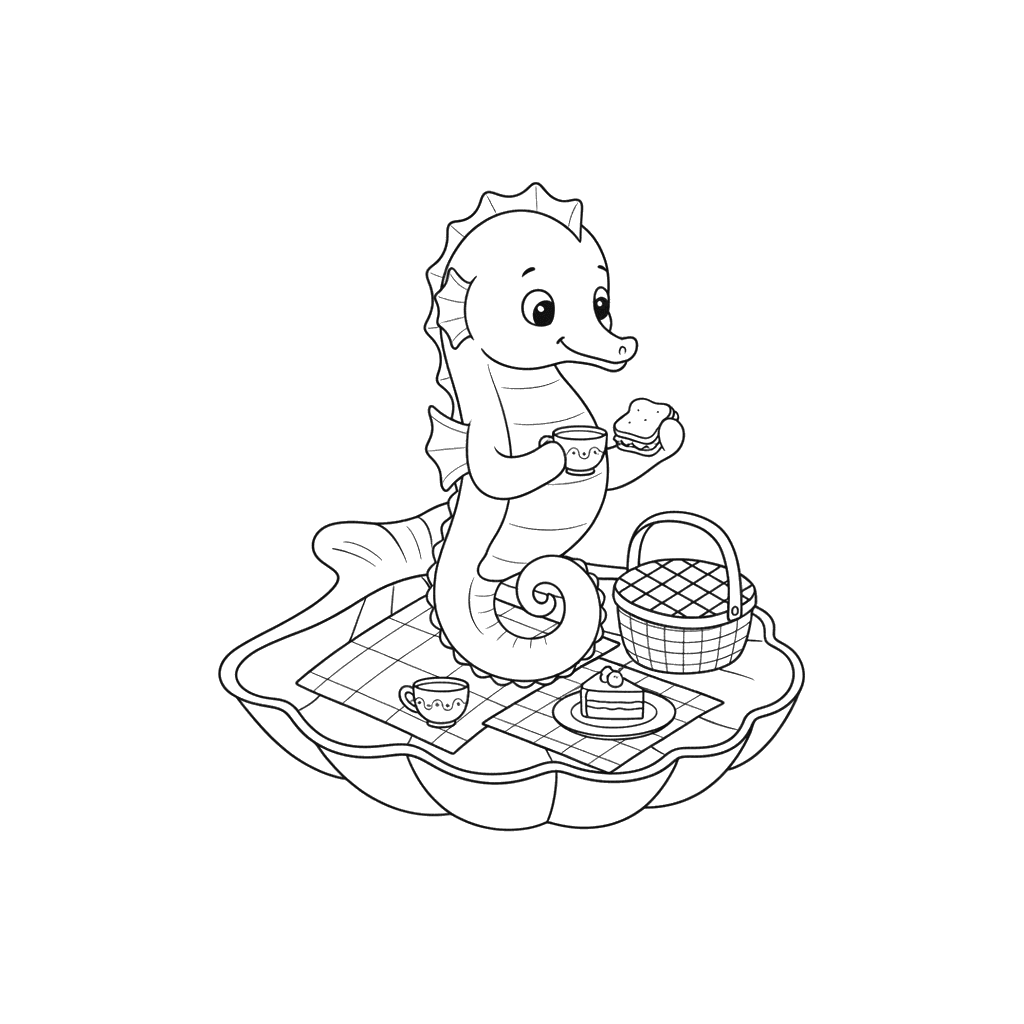 Dibujo para Colorear Caballito de Mar de Picnic