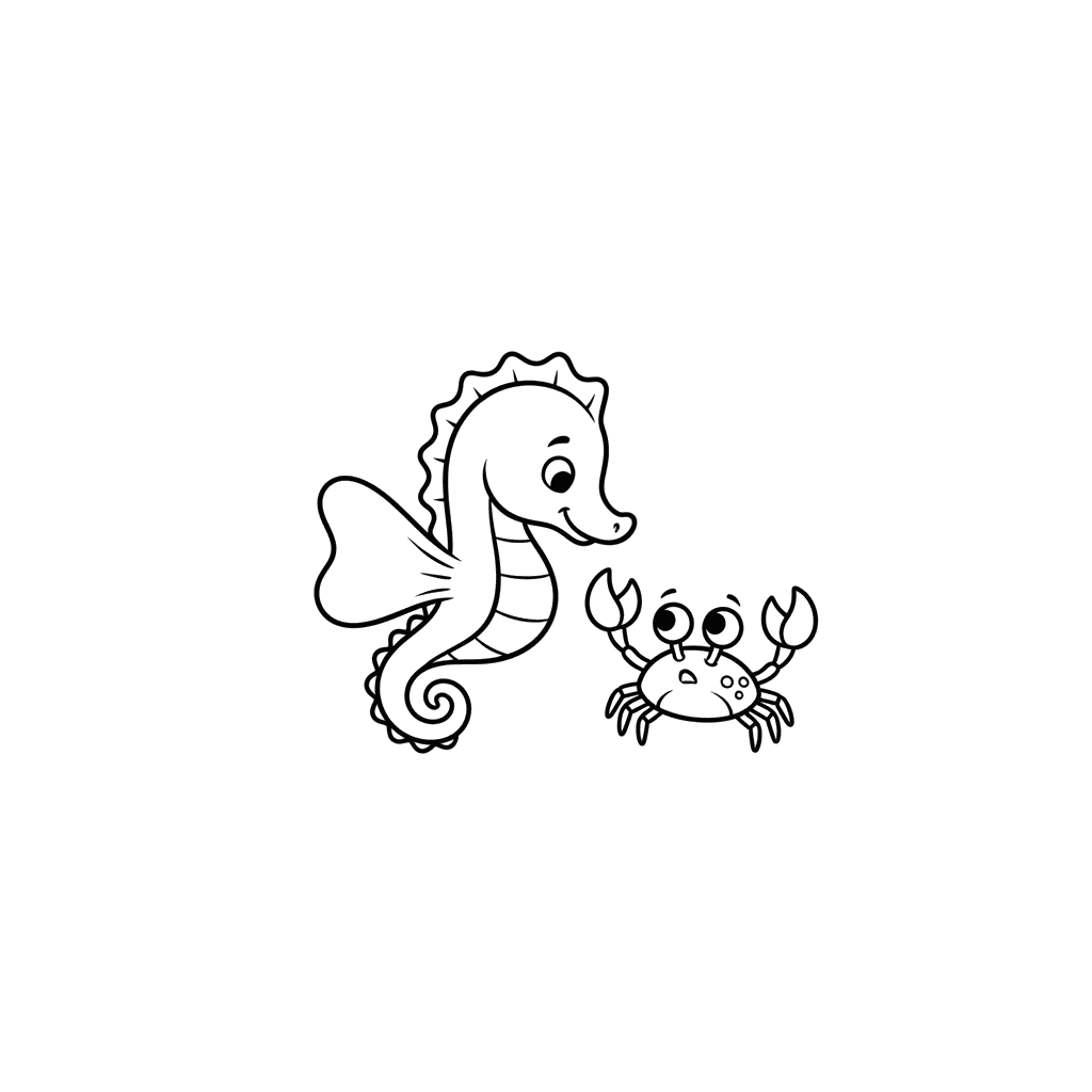 Dibujo para colorear Caballito de Mar y Cangrejo Bebé