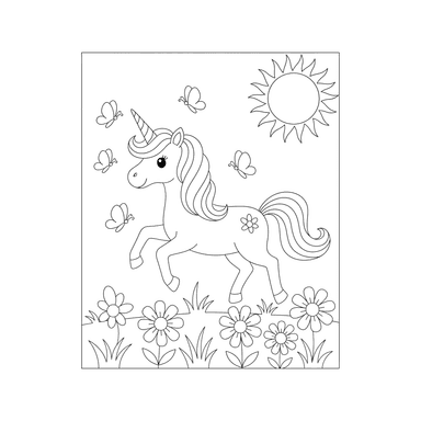 Einhorn und Schmetterlinge Ausmalbild