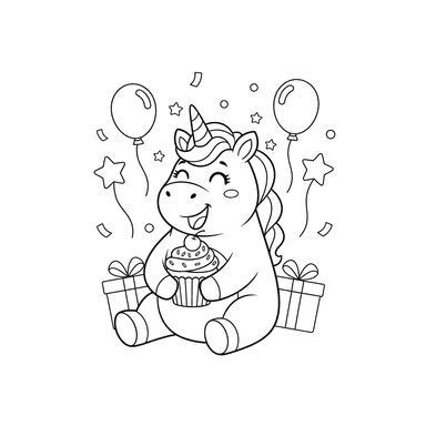 Einhorn isst Cupcake Ausmalbild