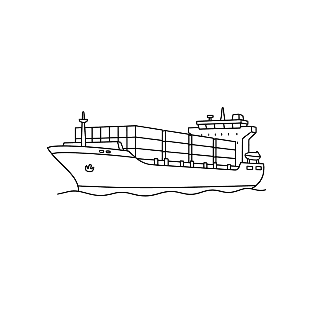 Ausmalbild Großer Containerschiff im Meer