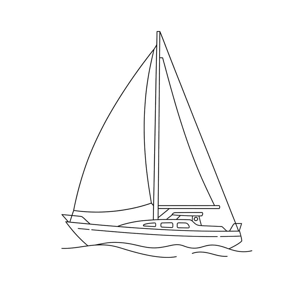 Ausmalbild Segelyacht für Kinder