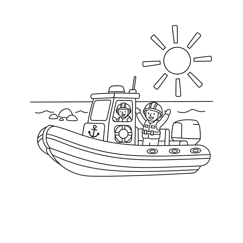 Rettungsboot an der Küste Ausmalbild